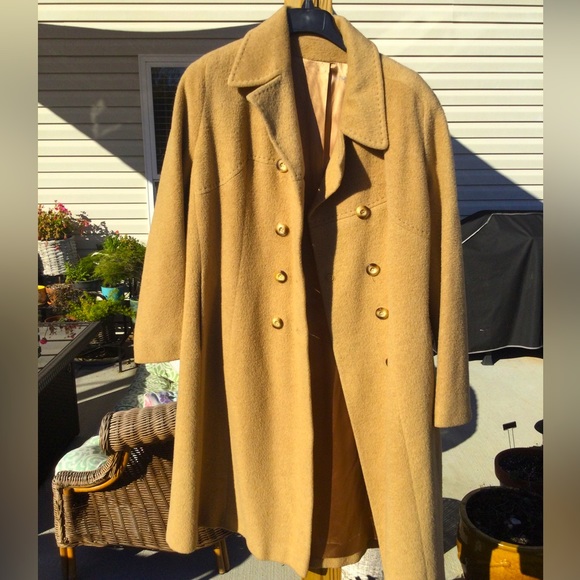 Vintage double breasted camel hair wool coat tan beige collared xxl extra large - Picture 2 of 10